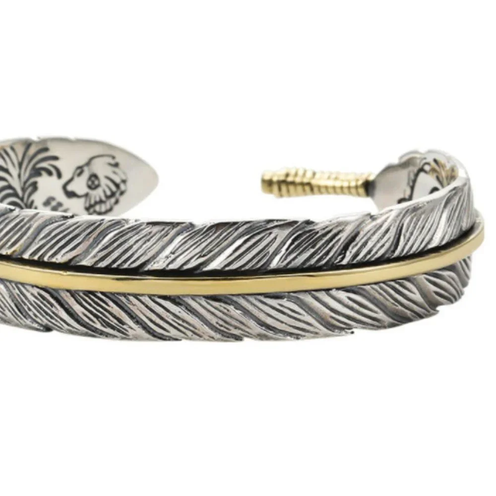 Takahashi Goro's Handmade Silver Golden Feather Cuff Bracelet Bangle